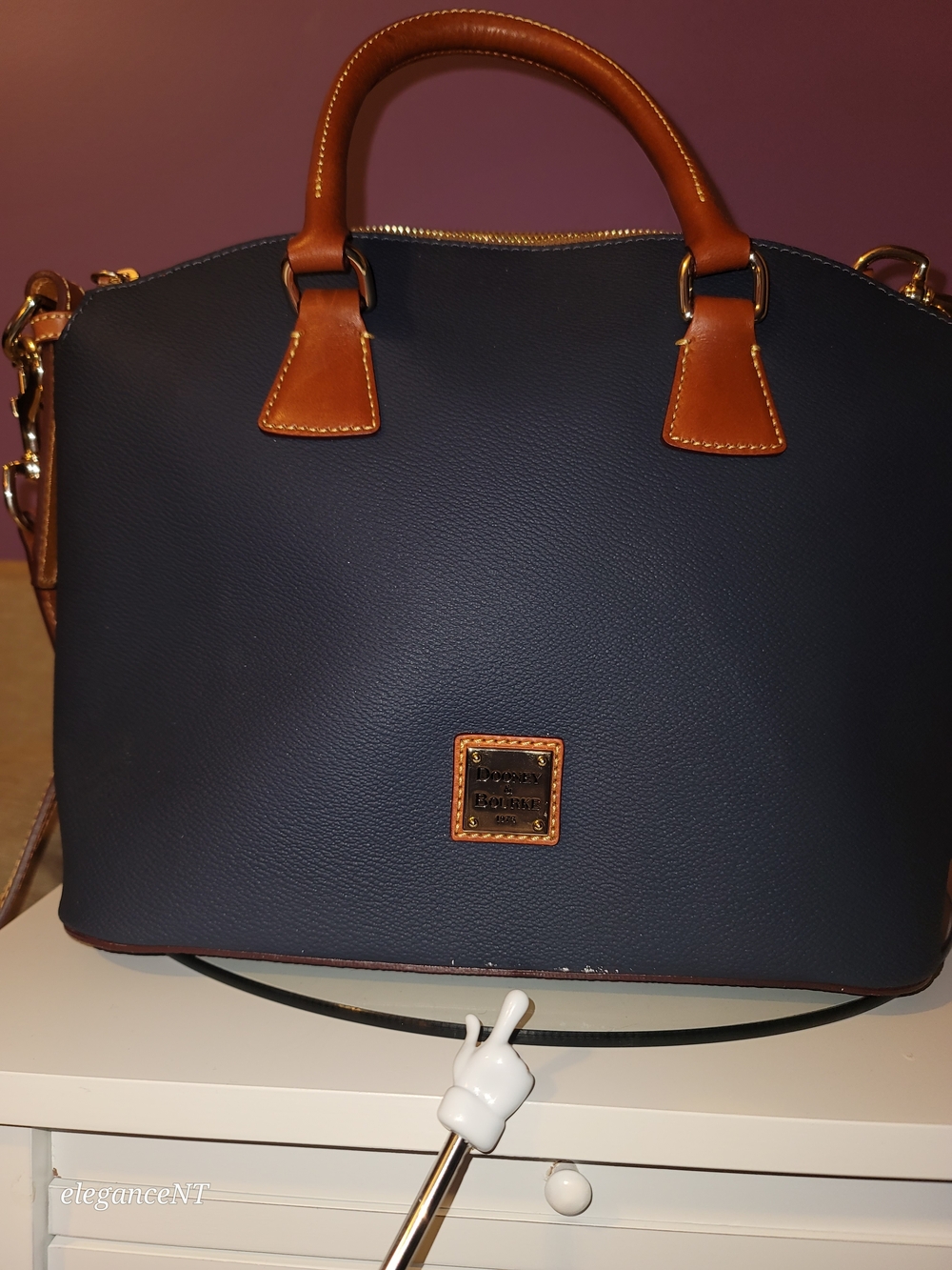 Dooney & Bourke Navy Kirby Domed Satchel Leather with Tan Trim - Picture 17 of 17